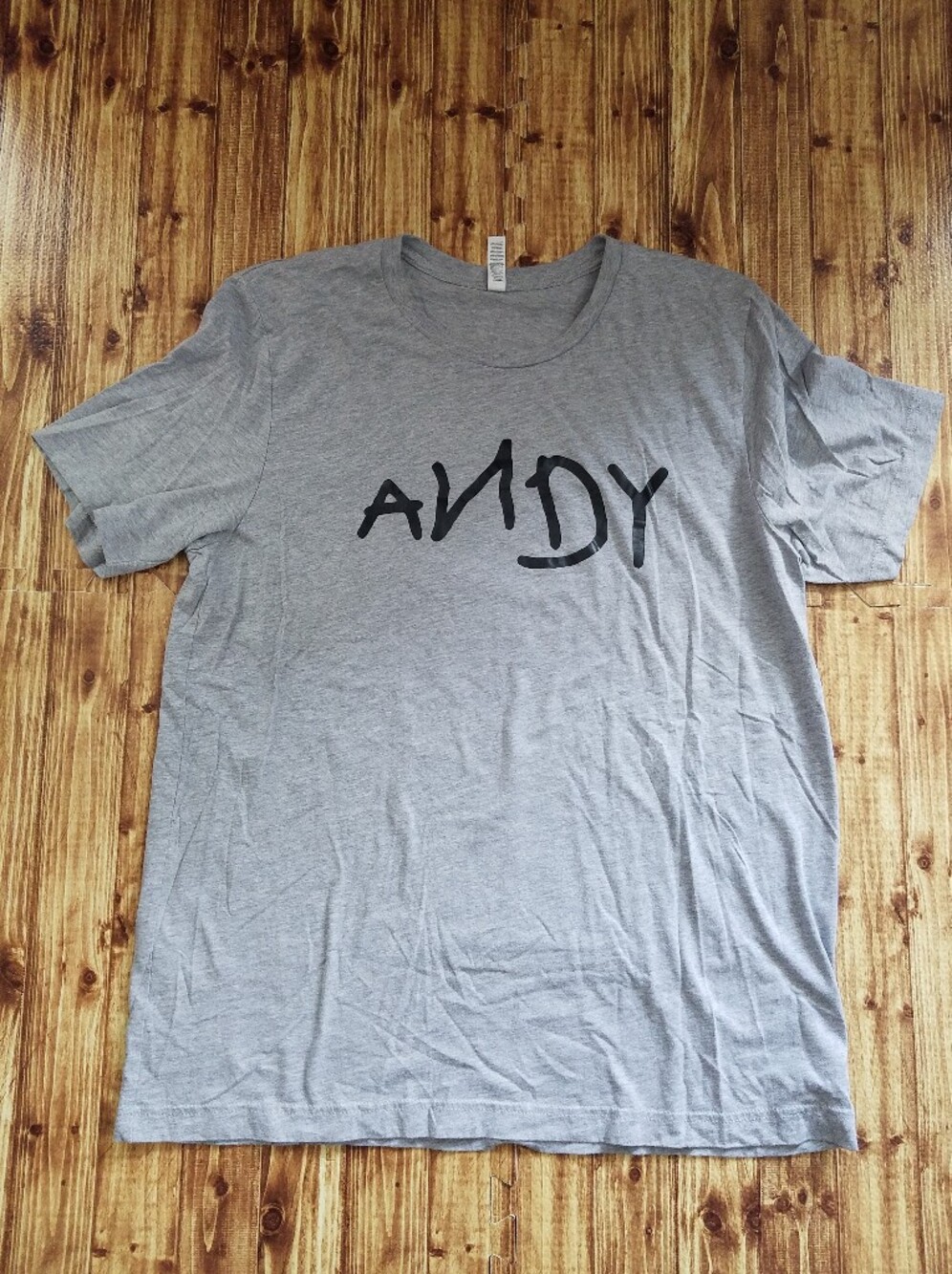 Pixar Toy Story Gray Short Sleeve Shirt Black 'ANDY' Script Handmade